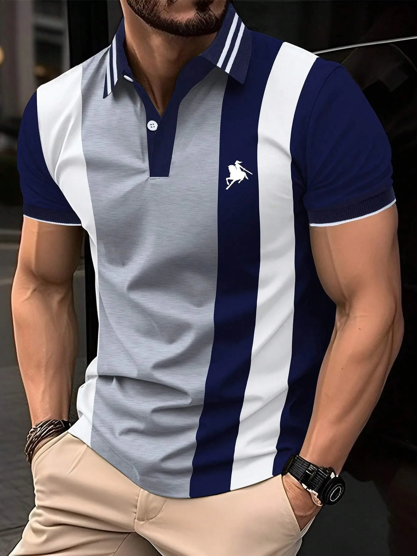 2026 Summer Style Mens Polo Shirt Breathable Lightweight Casual Fashionable Stripes Print Streetwear Clothing 260721
