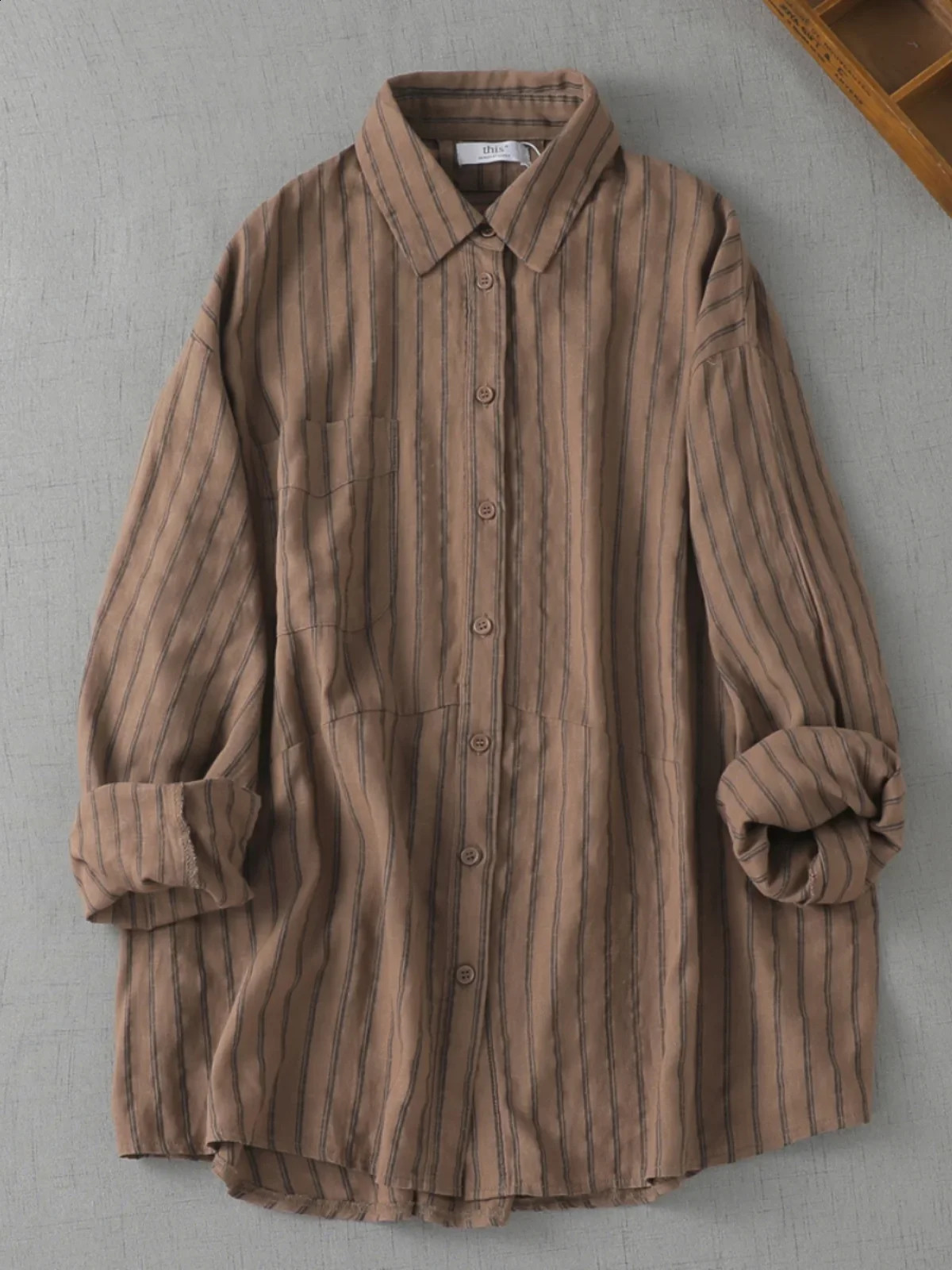 Neploe Vintage Commuter Loose Cotton Ropa Mujer Long Sleeve Stripe Literary Casual Women Shirts Turn-down Collar Moda Tops 260721BJ