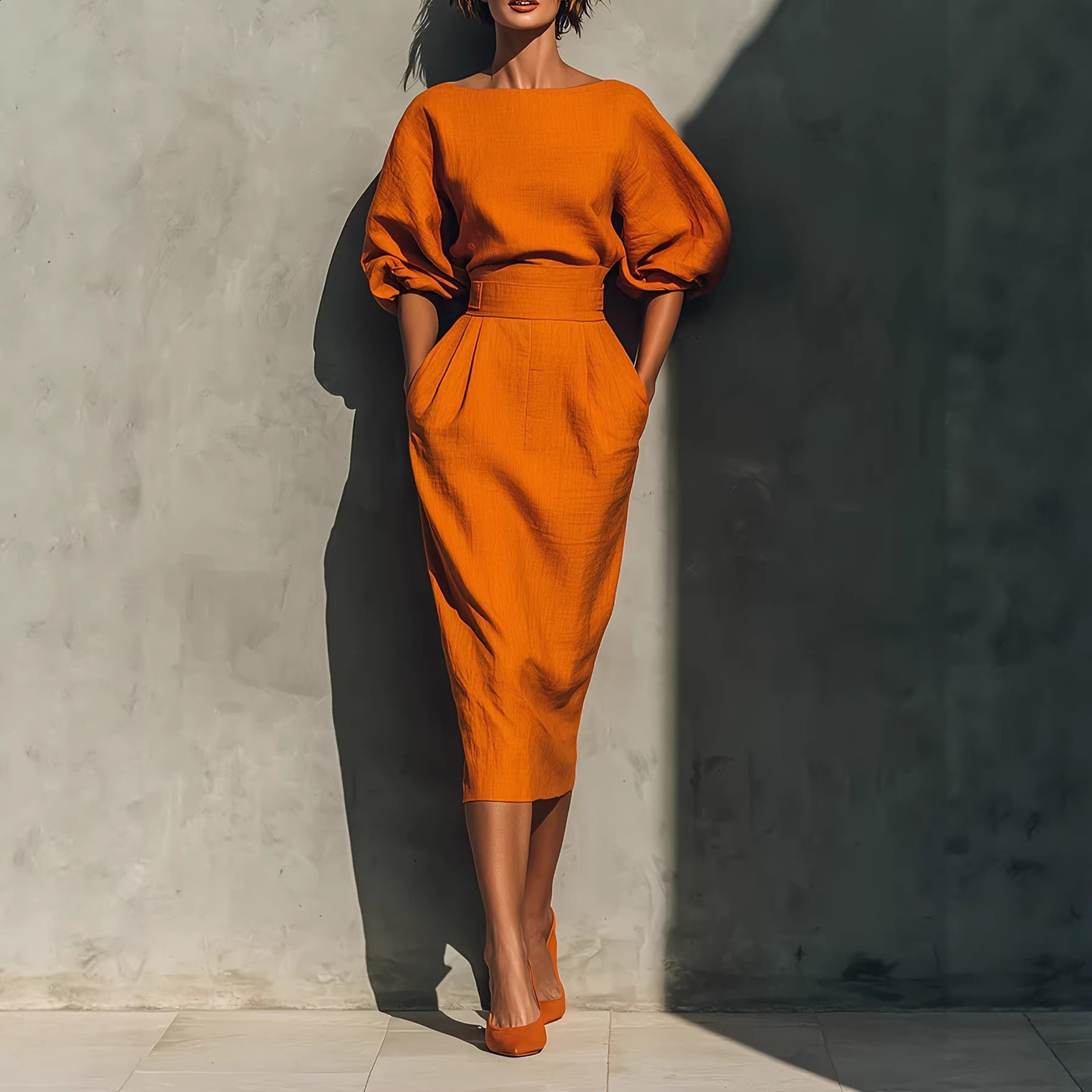 Women Casual Dress Elegant Linen Lantern Half Sleeves A Line Long Dres Solid Vneck High everyday Waist Maxi Dresses Loose Fashion Party Streetwear L