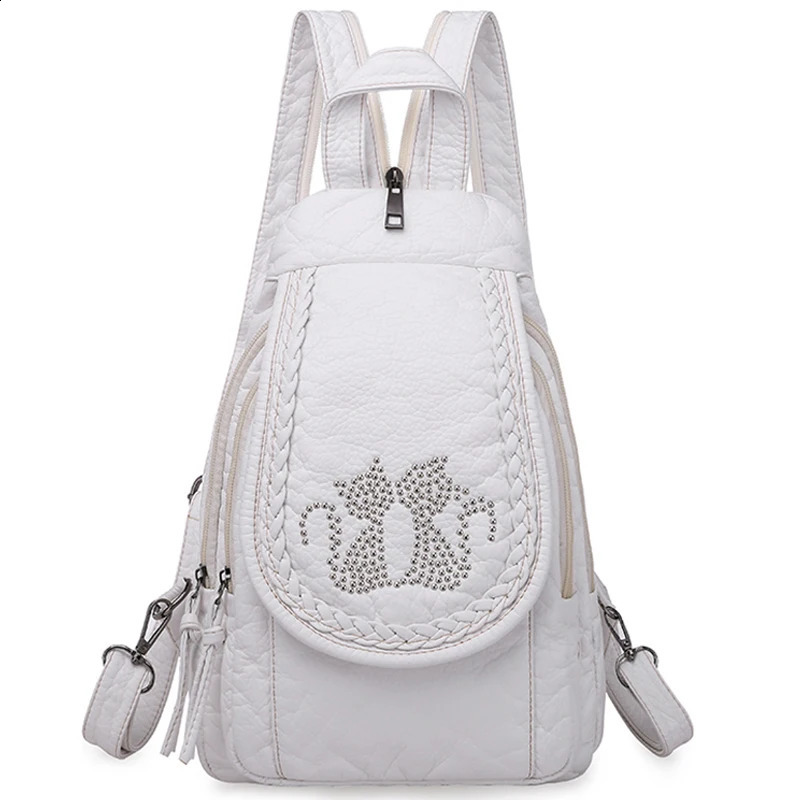 Embroidery Mini Backpacks Womens Backpack Cute Flower Pattern Wash PU Leather Ladies Backpack White Shoulder Bags for Girls SAC 260721