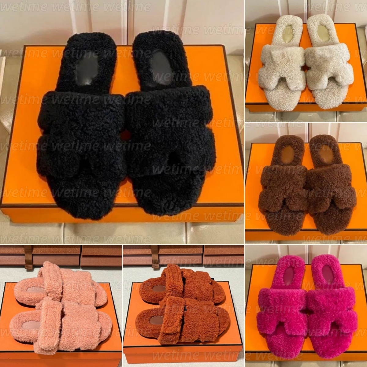 Free Shipping Designer H Furry Slide Fur Sandals Fluffy Slides Womens Slippers Ladies Wool Comfortable Autumn Winter Furry Warm Flat Sheepskin Sole