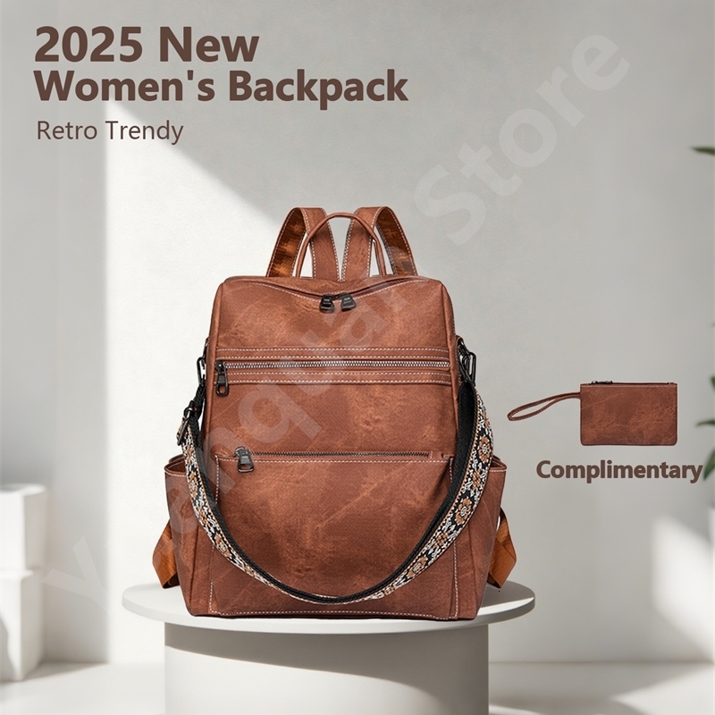 Womens PU Leather Waterproof Anti-theft Fashion Large Capacity Business Travel College Laptop Backpack Shoulder Bag 260721