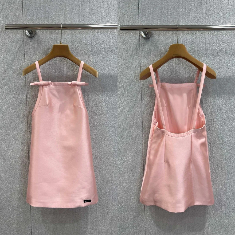 Luxuryspring dress woman Pink Satin Bow Slip Dress Cute A Line Mini Sundress for Women High quality Clothing