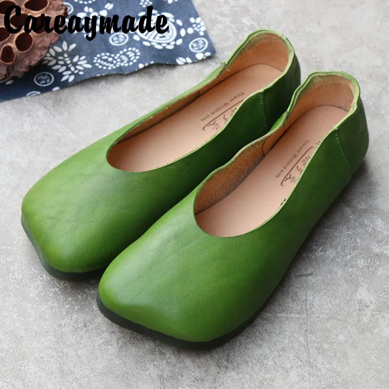 Careaymade-Genuine leather Square head leisure shallow mouth flat sole soft sole comfortable womens shoes womens single shoes 260721