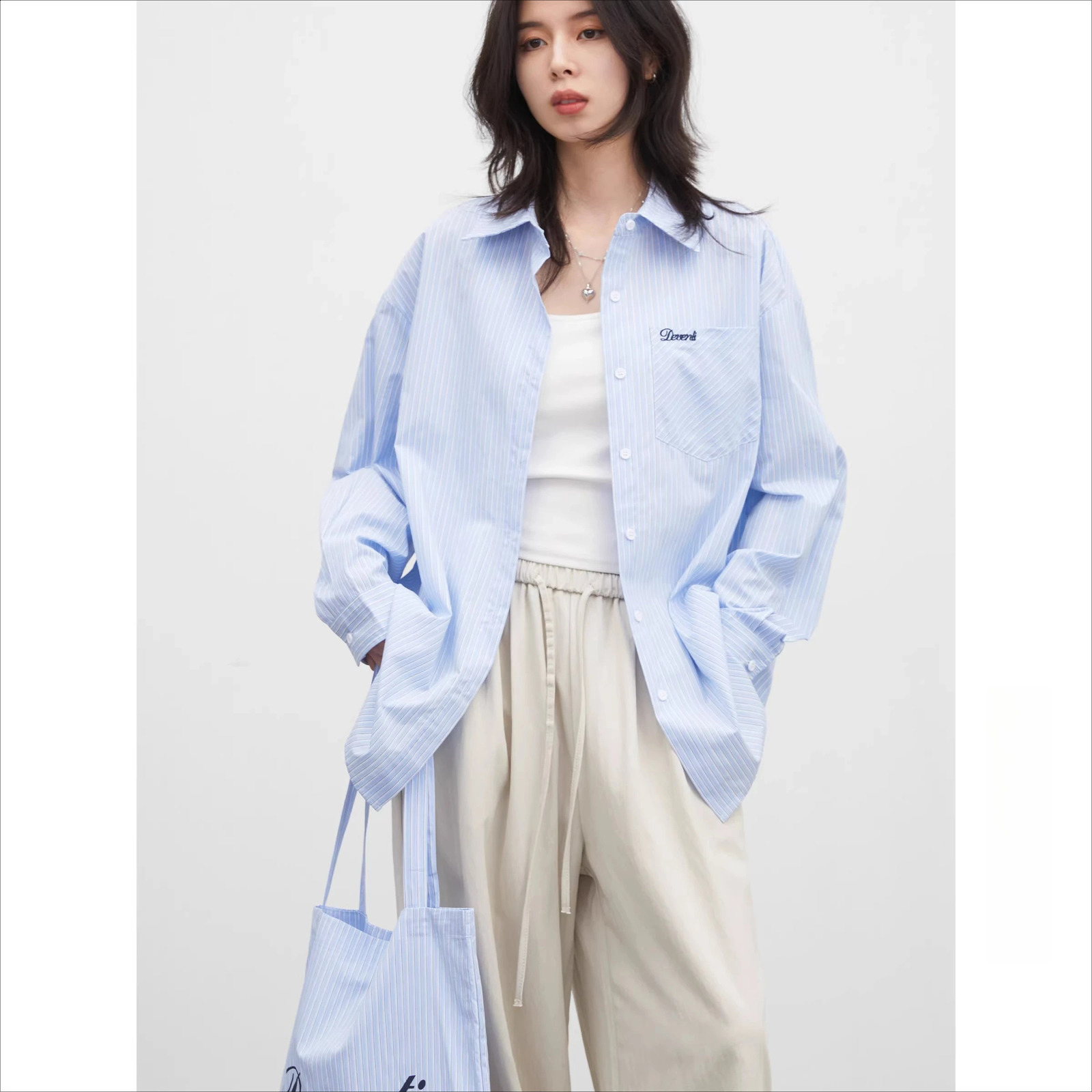 CHIC VEN Women Shirt Loose Casual Striped Lapel Single Breasted Embroidered Long Sleeved Female Blouses Spring Summer 2026 260721BJ