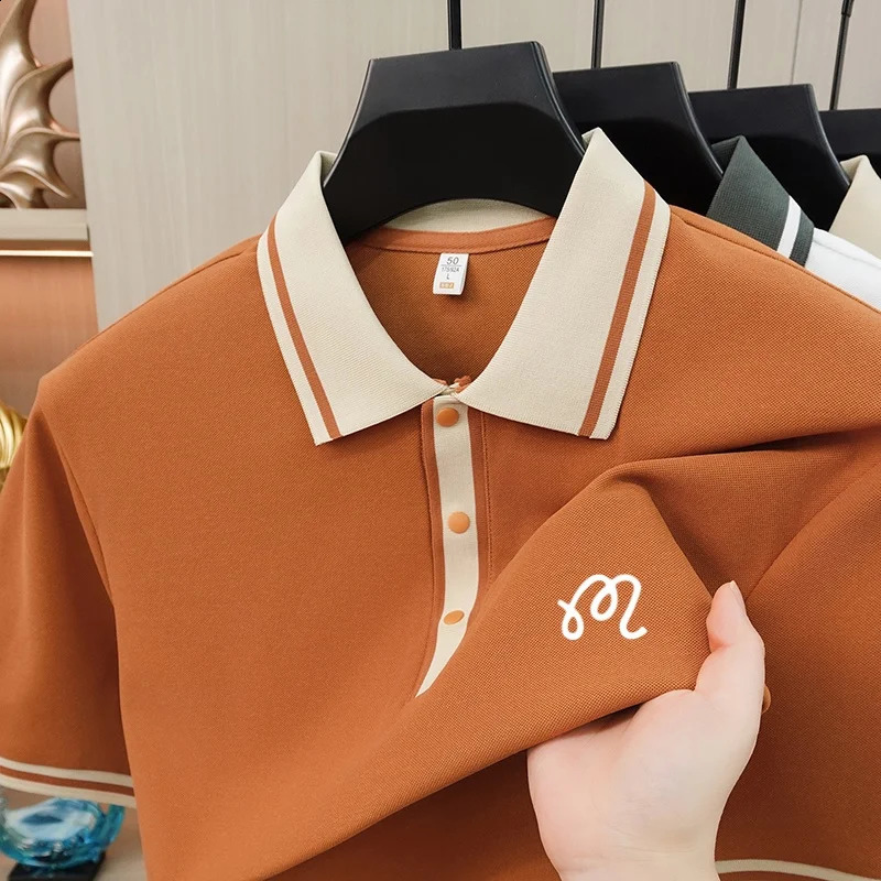 High End Mens Lapel Polo Shirt Summer Exquisite Print Short Sleeve TShirt Business Fashion Versatile Clothing 260721