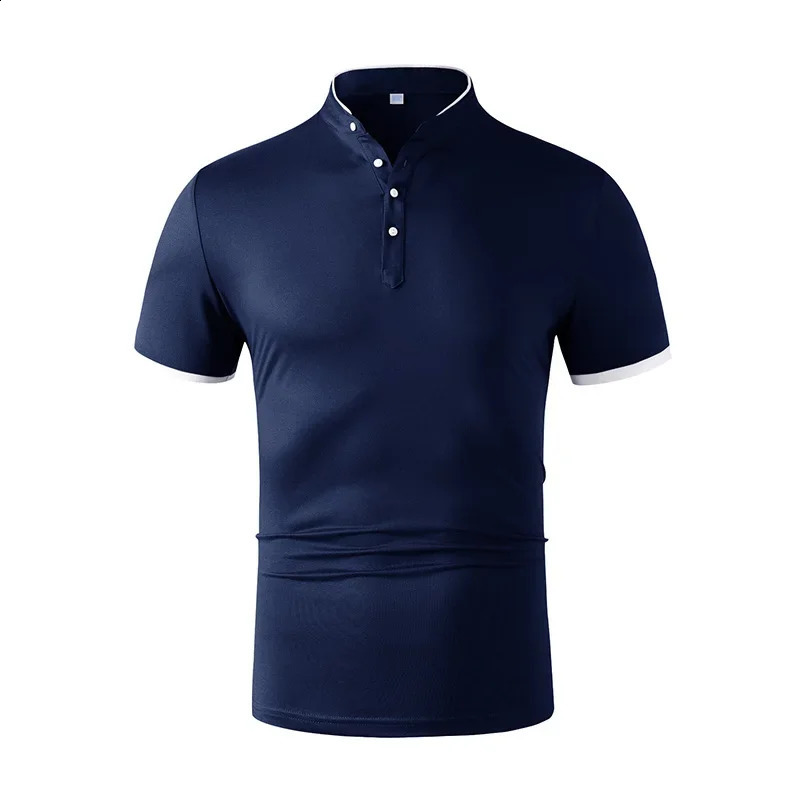 2025 Mens Casual and Fashionable Solid Color Short Sleeved Stand Up Collar Tshirt Summer Versatile Comfortable Top 260721
