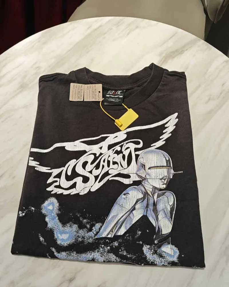 Vintage Series Saint Round Neck Sexy Robot Printed Casual High Quality Oversized T Shirt Harajuku Streetwear Men X260722