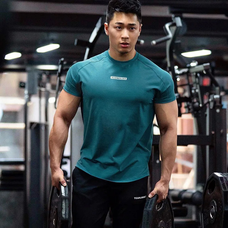 Mens Gym T Shirts Quick Dry Short Sleeve Summer Sports Tshirt Elastic Fitness Workout Tops Casual Bodybuilding Athletic Tee 260721