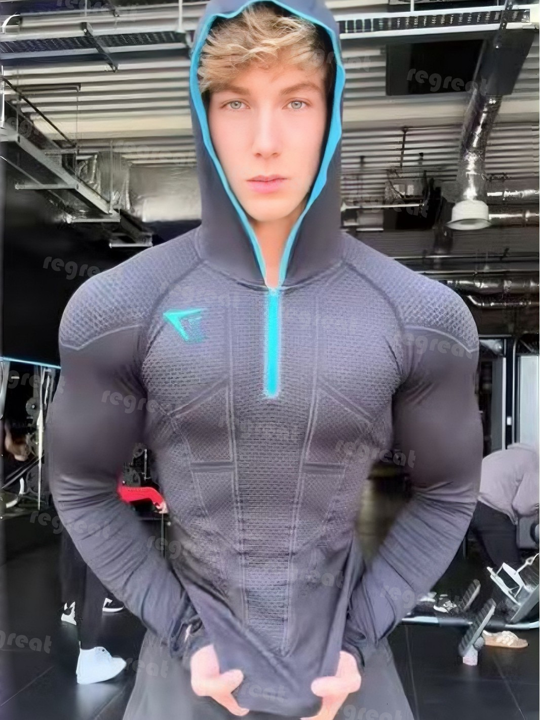 26 GYM sharkes set mens Training Long-Sleeve Men's Hooded Base Shirt ONYX5.0 Onyx High-Elasticity Cycling Fitness GYM sharkes mens set short T-