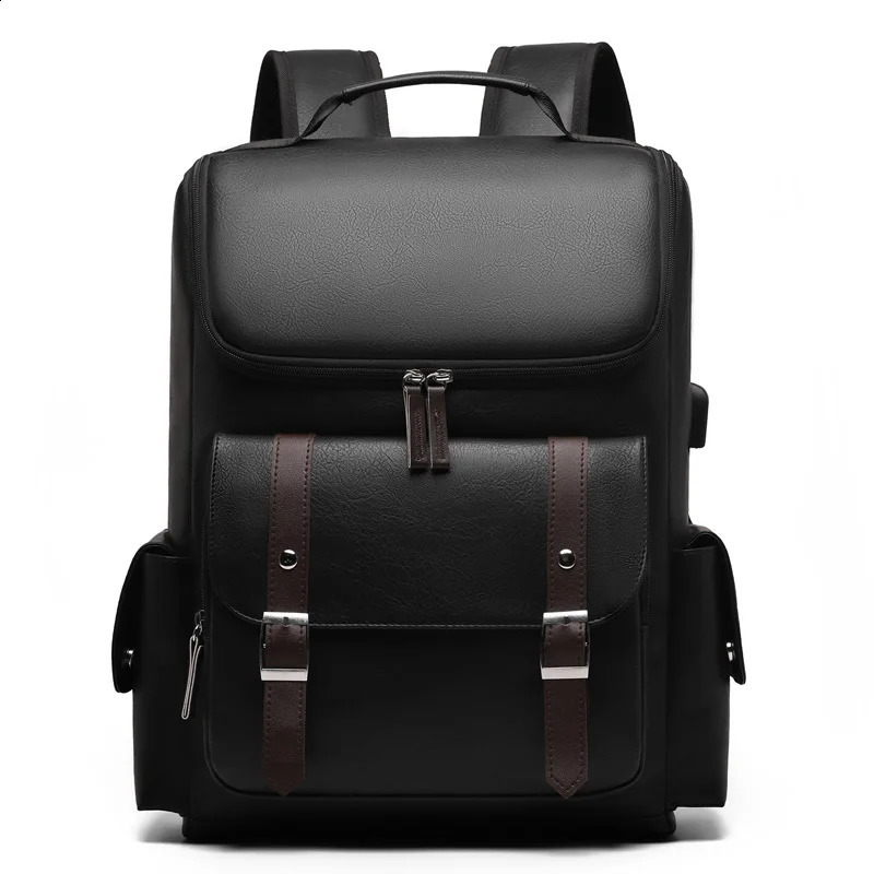 Retro Backpack Laptop Bag USB Charging Travel Bag Large Capacity Belt Buckle Casual Bag Unisex Water-Resistant School Bag British Style Soft Leather