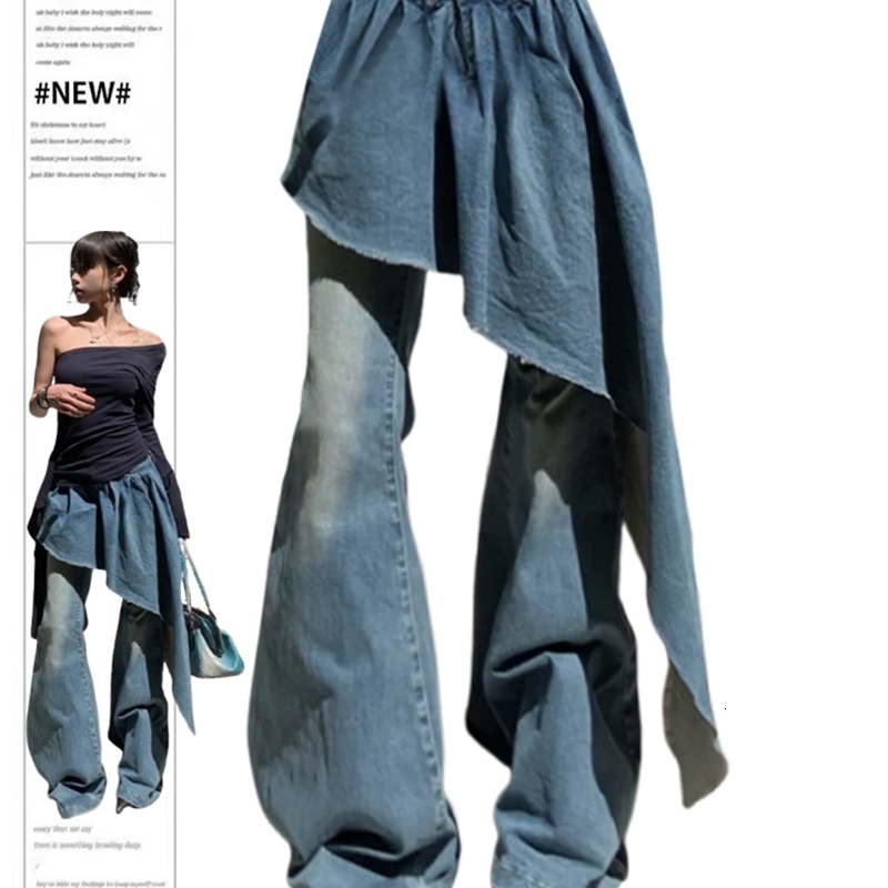 Womens Blue Y2k Skirt Jeans Harajuku Japanese 2000s Style Baggy Oversize Denim Trousers Vintage Jean Pants Trashy Clothes 260721BJ