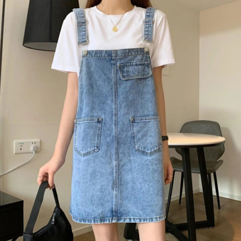 Rimocy 2024 Summer Denim Overall Dres Korean Sleeveless Jeans Dresses Female Casual Loose Spaghetti Strap Mini 260720banjia