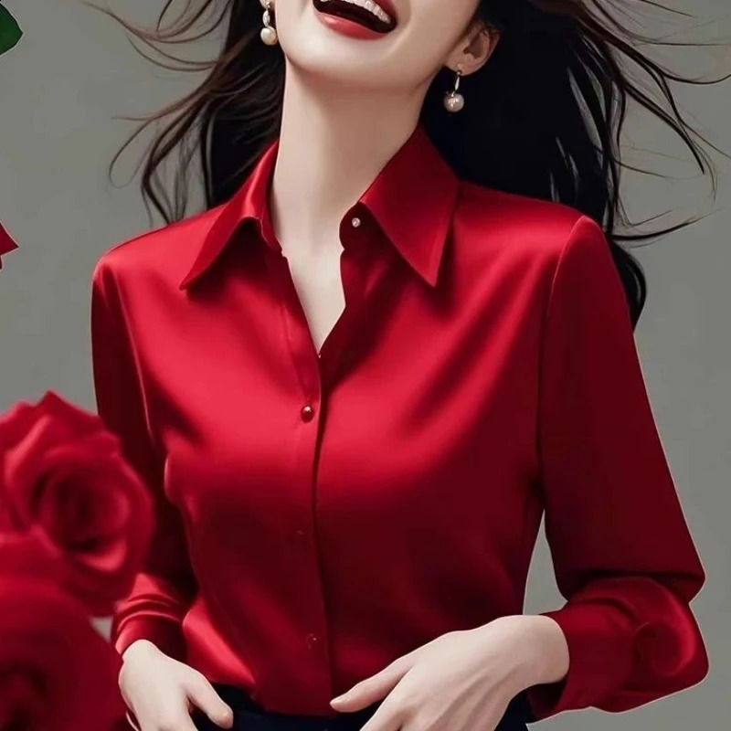 Office Lady Long Sleeve Polo Neck Plus Size Blouse Spring Autumn Loose Simplicity Vintage Shirts Fashion Korean Women Clothing 260721BJ
