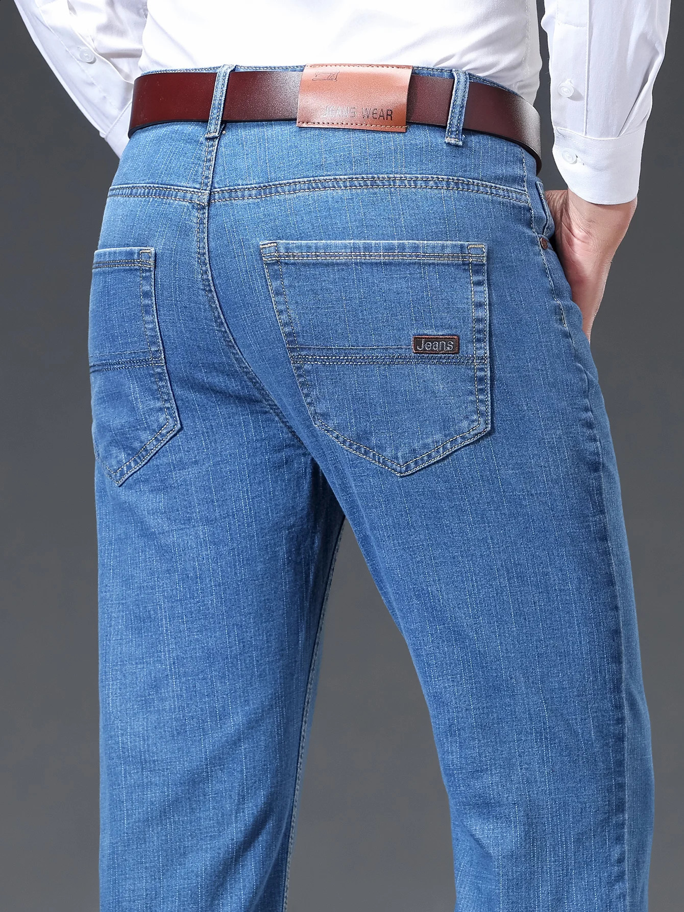 Thin Mens Straight Jeans Spring Summer Embroidered Casual Stretch Comfortable Trousers Business Fashion Male Denim Pants 260721banjia