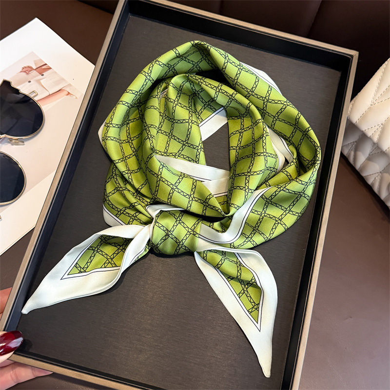 Longue écharpe en soie pour femmes, ruban de cheveux imprimé chaîne de luxe, sac à cravate, foulard slim, bandeaux floraux pour dames