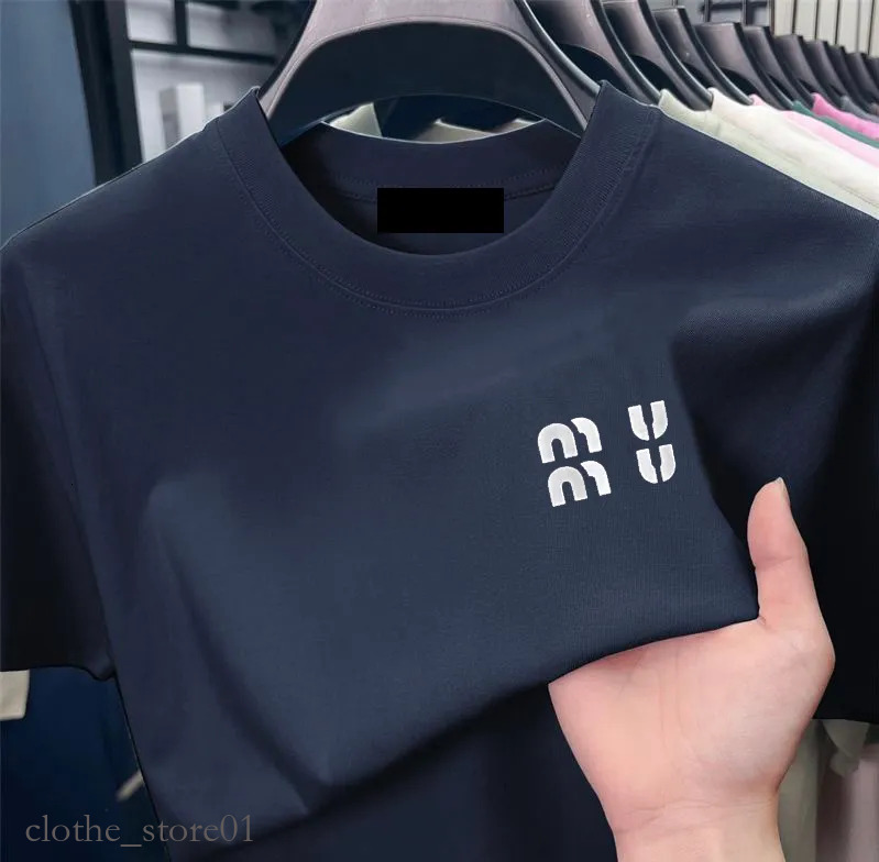 Miu Top Shirt Top Summer Mens And Womens Muiemiu Clothing Women Casual Brand Clothing Shirts Pure Cotton Round Neck Sleeved Designer Mm Half Person
