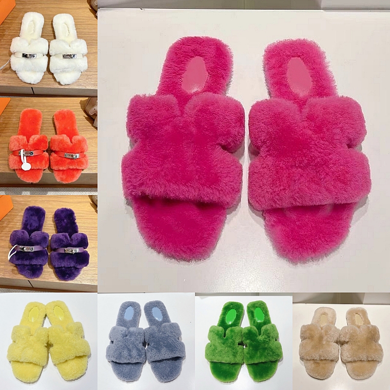 Designer Womens Slippers Luxury Slide Trendy Fashion Wool Slipper Warm Comfort Flat Bottom Slippers Autumn Winter Shoes Size 35-42