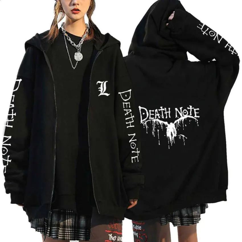 Japan Anime Death Note Zip Up Hoodies Gothic Mens Cartoon Misa Amane L Ryuk-Graphic Streetwear Black Fleece Zipper Jacket Coats 260723