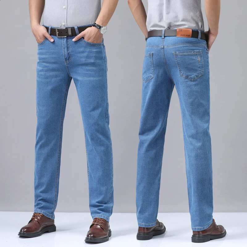 Mens Denim Jeans Thin Summer Straight Business Soft Fashion High Quality Pants Arrivals Dropship OL Work Trousers 260721banjia
