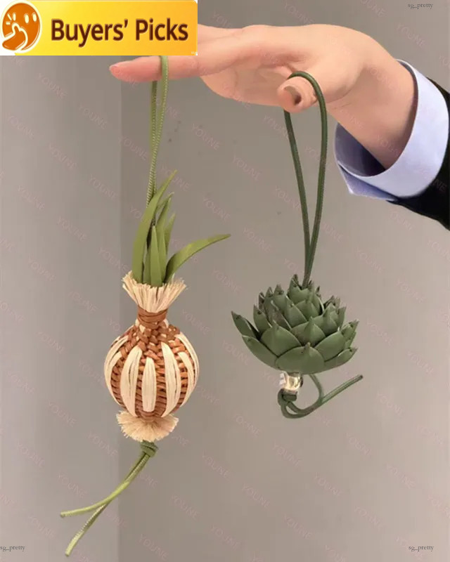 Breloques tissées à la main en forme de germe d'oignon et d'artichaut, pendentif de plante en cuir fait à la main, ornement de voiture suspendu,