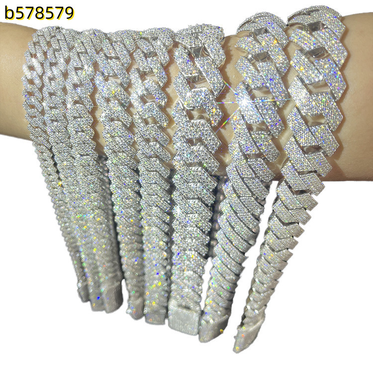 Bracelets et colliers de tennis en moissanite plaqué or S925 style hip hop européen et américain pour femmes et hommes, tailles cadeaux de 3 mm à