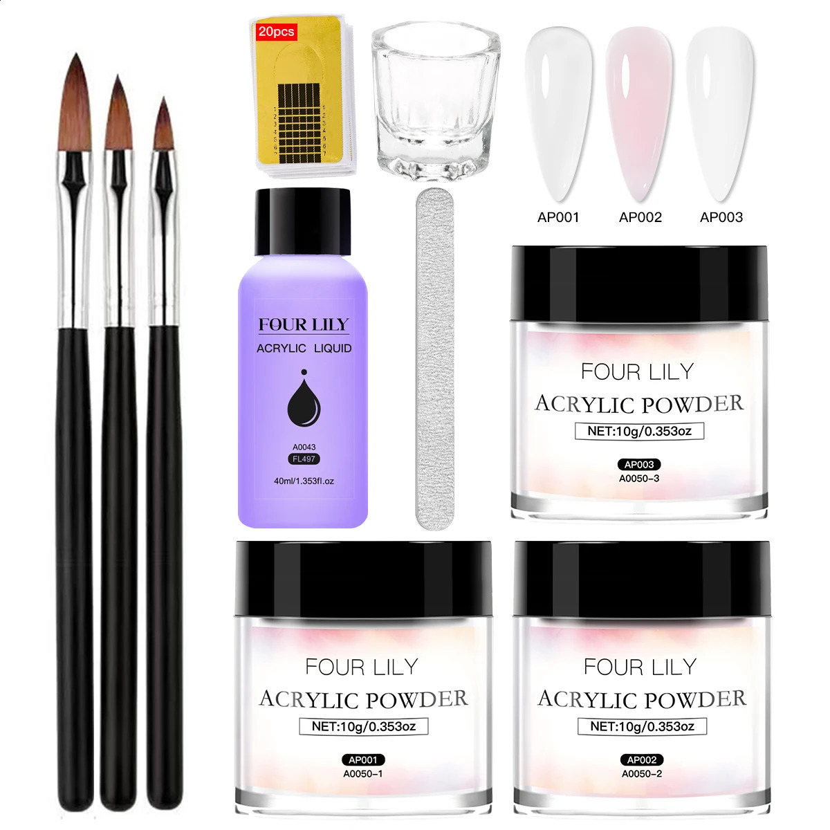 FOUR LILY Acrylic Nail Kit Nail Acrylic Powder Crystal Liquid Set With Nail Brush For Acrylic Nails Extension Carving Manicure 260722