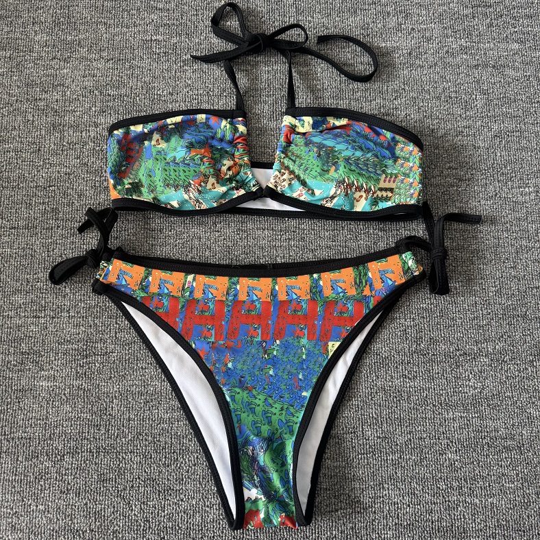 Ensemble Bikini coloré pour femmes, maillot de bain Chic avec lettres Graffiti, col licou, marque, Push Up, été, plage, station balnéaire, fête,