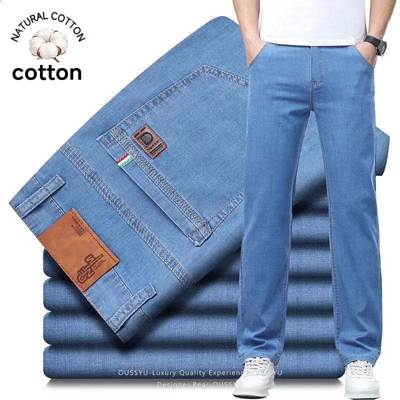 Summer Thin Mens Elastic Cotton Jeans Fashion Business Straight Casual Denim Pants Male Work Clothes Slim Trousers Plus Size 40 260721banjia