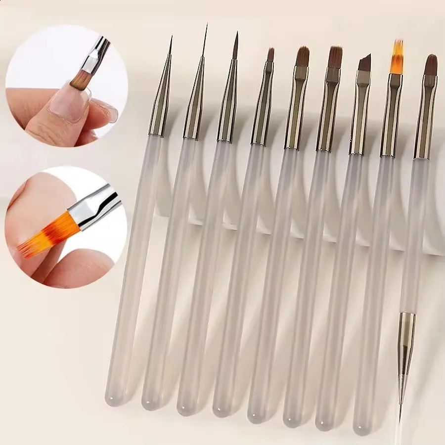 9Pcs UV Gel Acrylic Nail Brush Set Nail Tips Extension Nail Brushes 3D Carving Manicure Salon Tools 260722