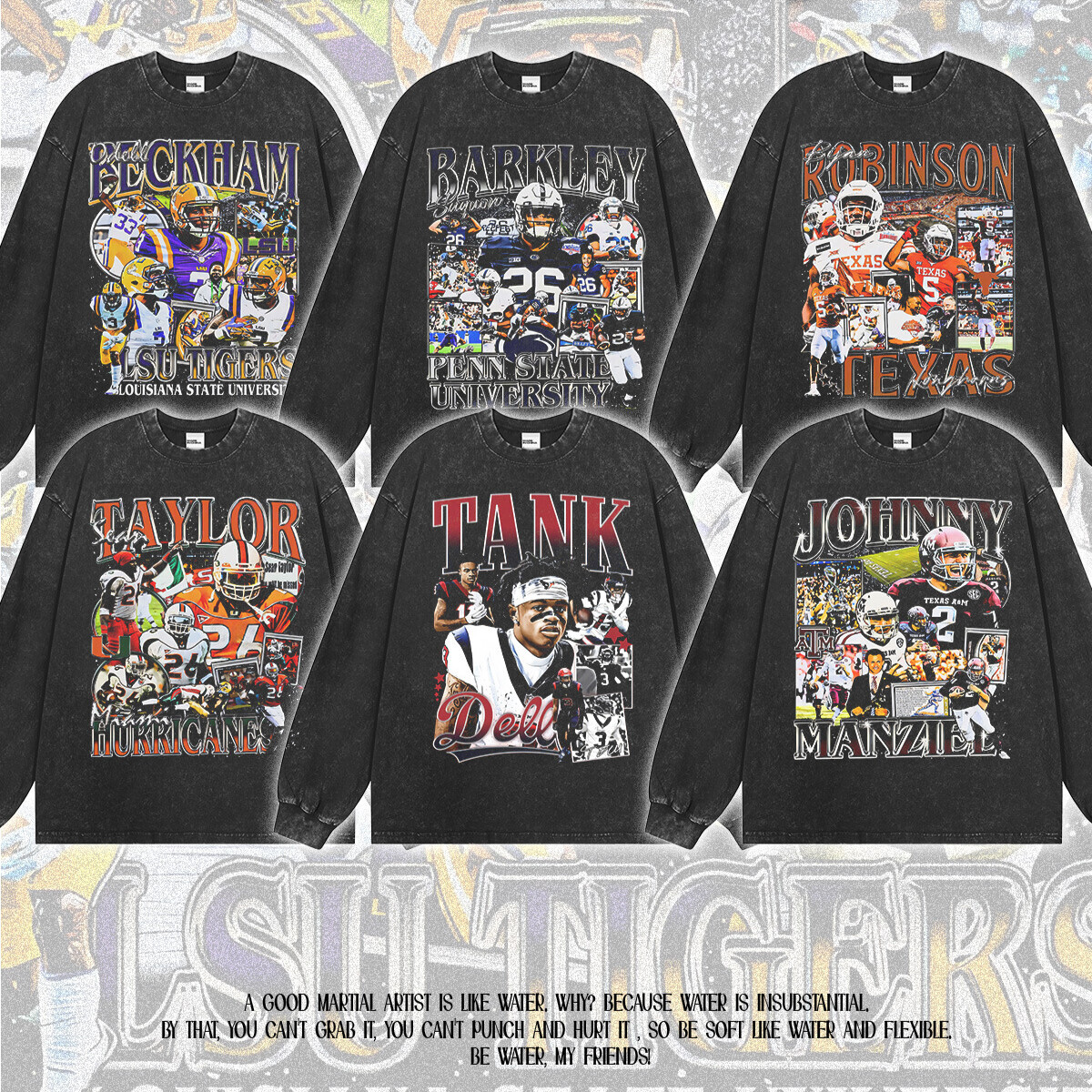 American Football Cartoon player American Retro Print Long Short Sleeve T-Shirt Men Heavy Washed Vintage Pure Cotton Small Neckline Tee