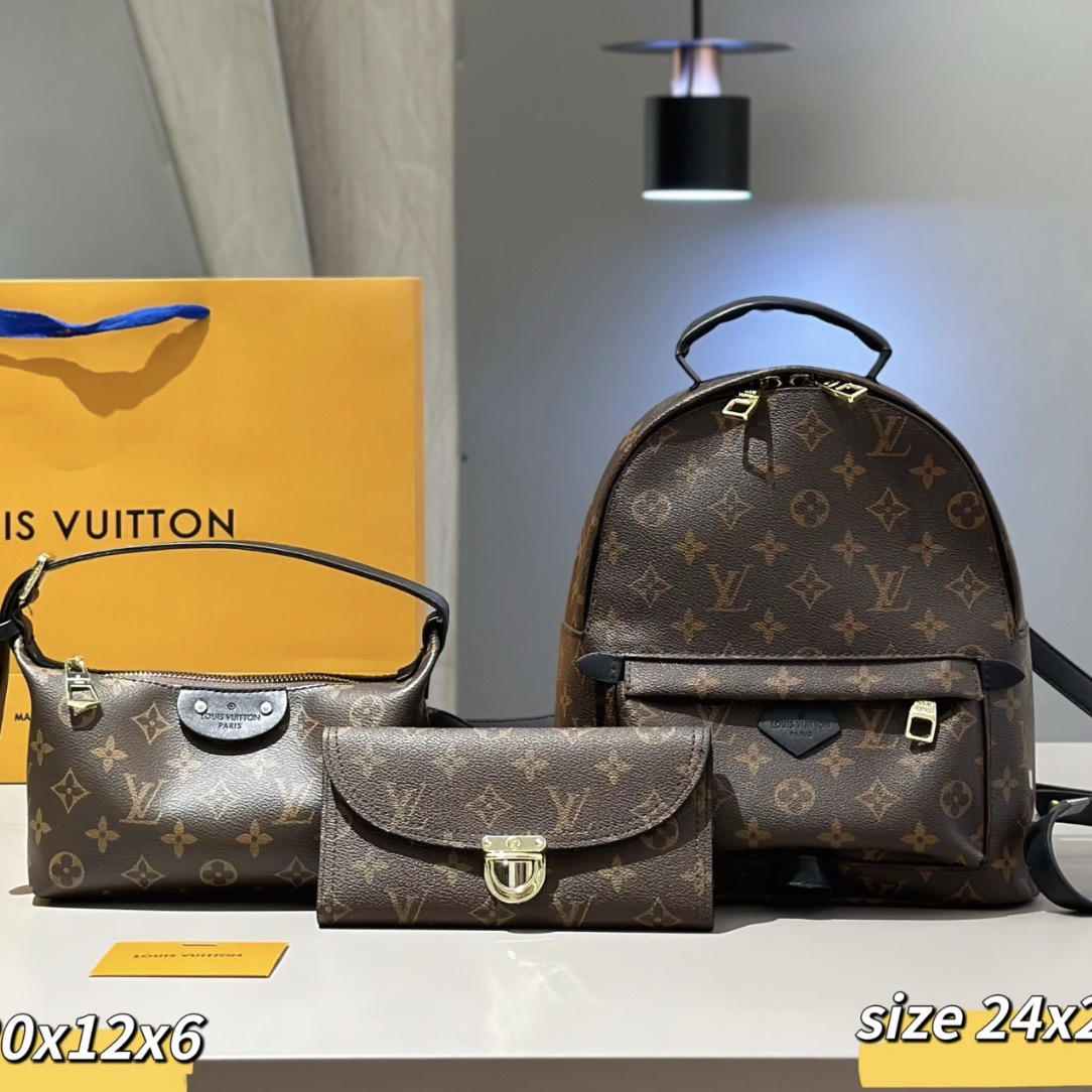Three Piece Large Capacity Backpack Travel Printed Mini Backpacks Unisex Letter Genuine Leather Sequins Zipper Soft Satchels Compartment Women Fa