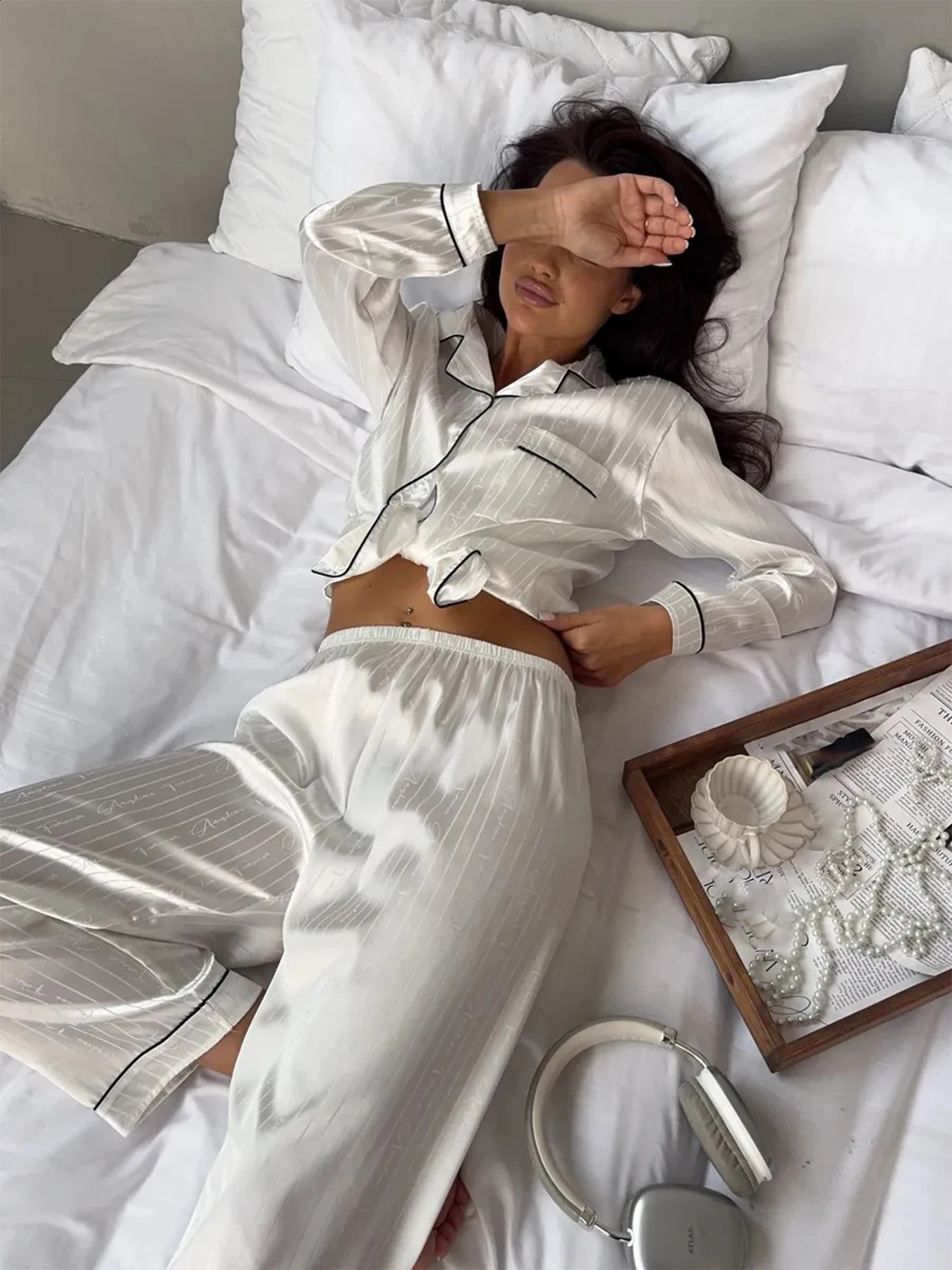 Pajamas Suit Women Ice Silk Thin Autumn Summer Loungewear Men Satin Solid Classic Striped Sleepwear Set Pijama Mujer 260720