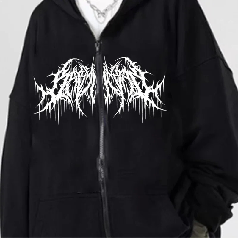 Men Gothic Graphic Printed Zipper Hoodie Autumn Winter Women Casual Retro Fashion High Street Long Sleeve Fleece Jacket Hoodie 260723