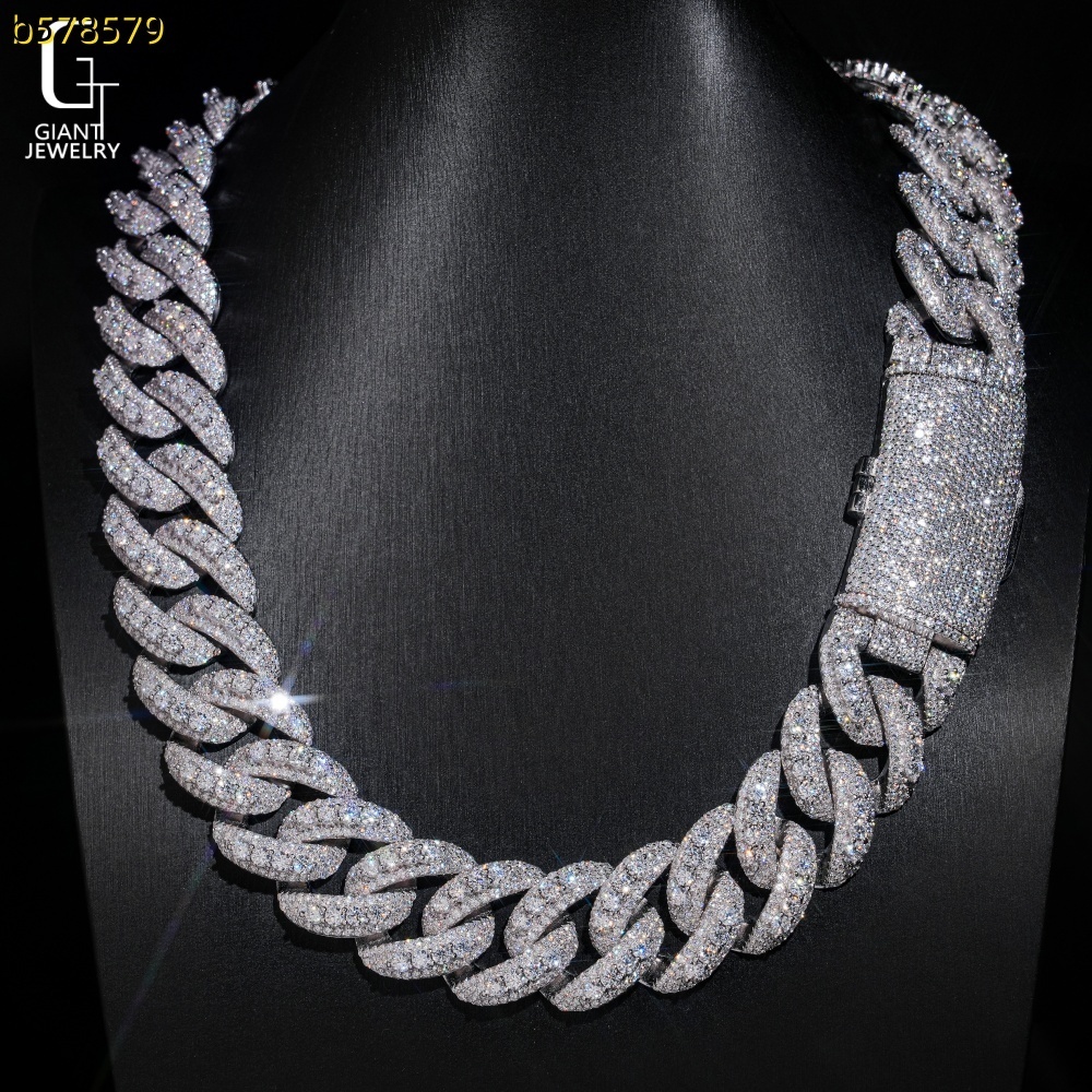 Raised Pointers 23mm VVS Moissanite Cuban Chain Past Diamond Tester Custom Iced Out Cuban Link 925 Silver Moissanite Necklaces