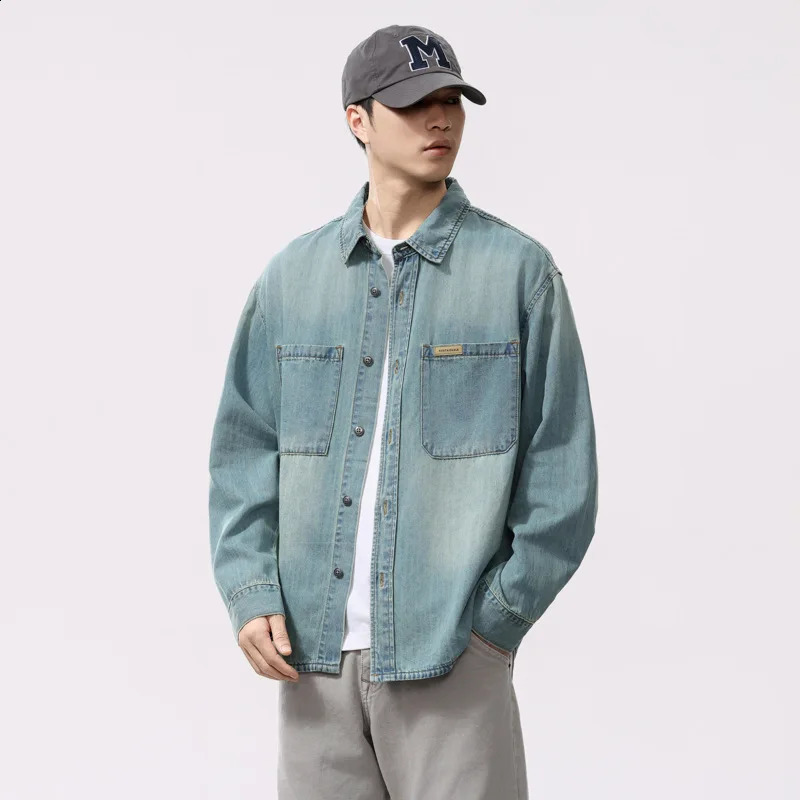 Bamboo Tencel Soft Denim Shirt Mens Spring Summer Streetwear Fashion Loose Casual Long Sleeve Plus Size Shirts Blouses 260713BANJIA