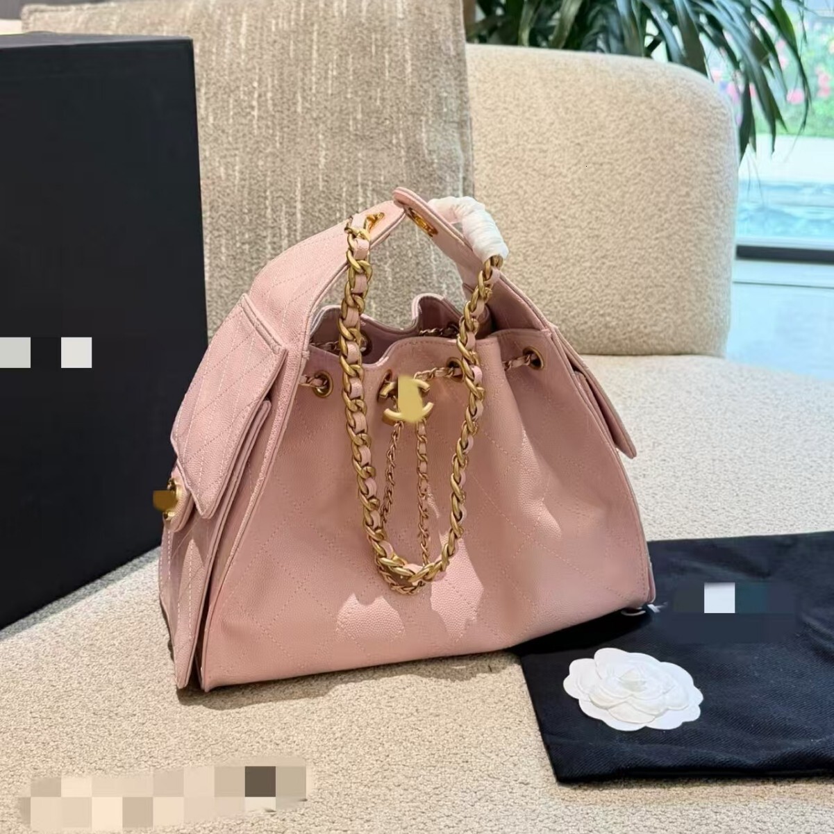 2026 New Model arge Capacity Women's Quilted Chain Handbag for Commuting High-end designer bag Drawstring Bucket Bag Caviar Color