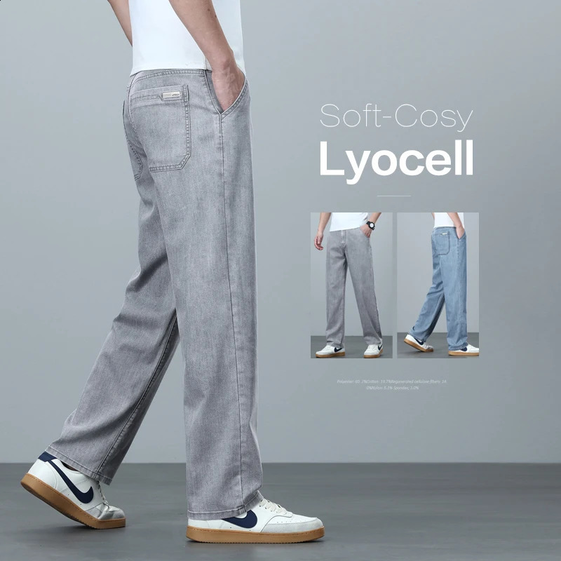 High Quality Spring Summer Lyocell Mens Jeans Loose Straight Wide Leg Casual With Slant Pockets Trousers Male Plus Size 40 260721banjia