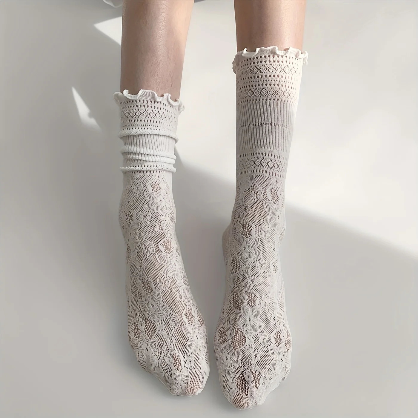 13Pairs Hollow Mesh Socks For Women Cute Japanese JK Style Long Ultra Thin Summer Ruffle Korean Harajuku Breathable 260721banjia