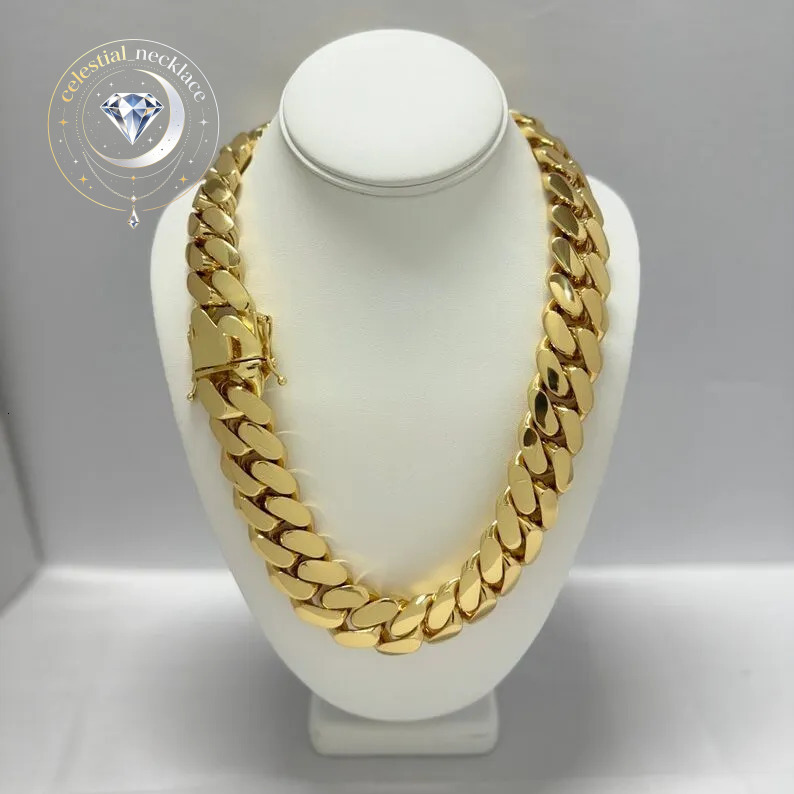 gold chain 22mm Miami Cuban Link Chain 14k Plated Box Lock Solid Handmade Statement Piece Jewelry necklace bracelet for men