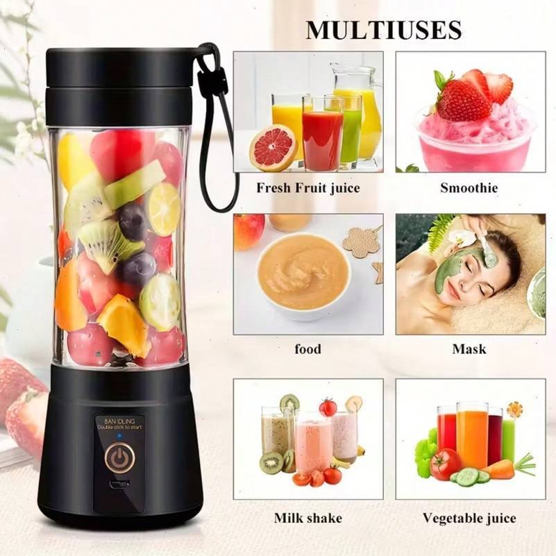 12 Blades Portable USB Charging Juicer 500ML Mini Personal Blender Electric Smoothie Juice Maker Compact Rechargeable Mixer for Shakes Fruit Vegetab