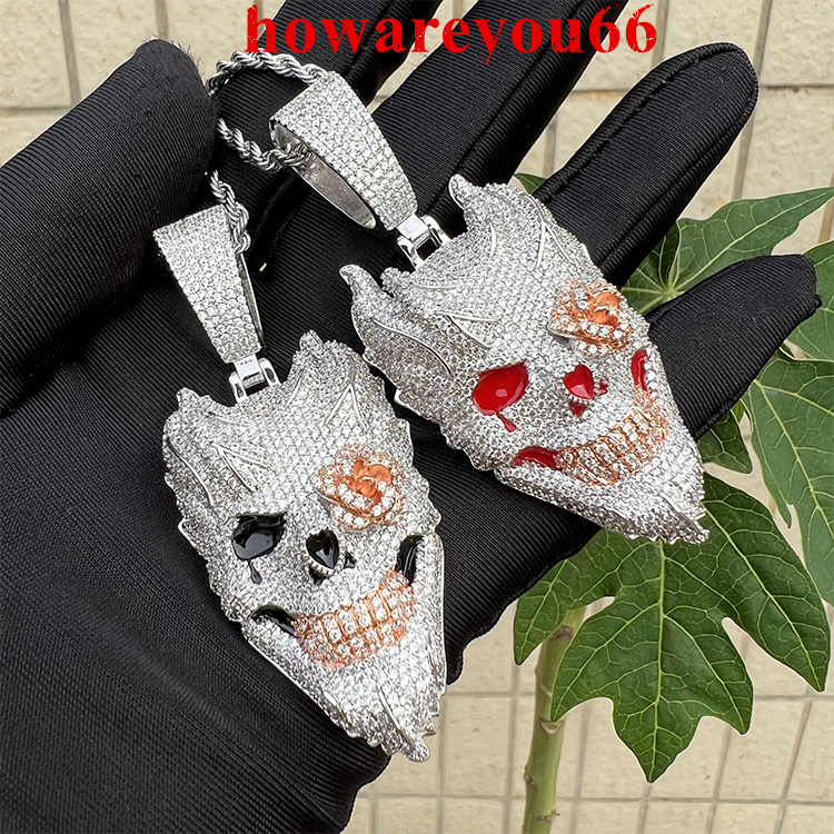 Custom 925 Sterling Silver Hip Hop Iced Out Skull Pendant Necklace Stylish Personality Charm