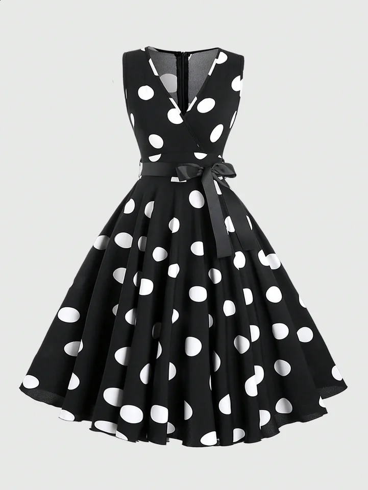 Fashionable Womens Polka Dot Printed Sleeveless VNeck Dress Maxi Women Outfit 260713BANJIA