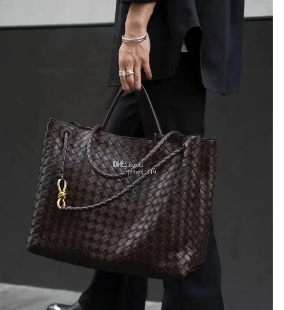 Andiamo handbag Mirror Quality designer chocolate brown nappa weaving drawstring large Crossbody 10A top quality Soft sheepskin Work intrecciato tot