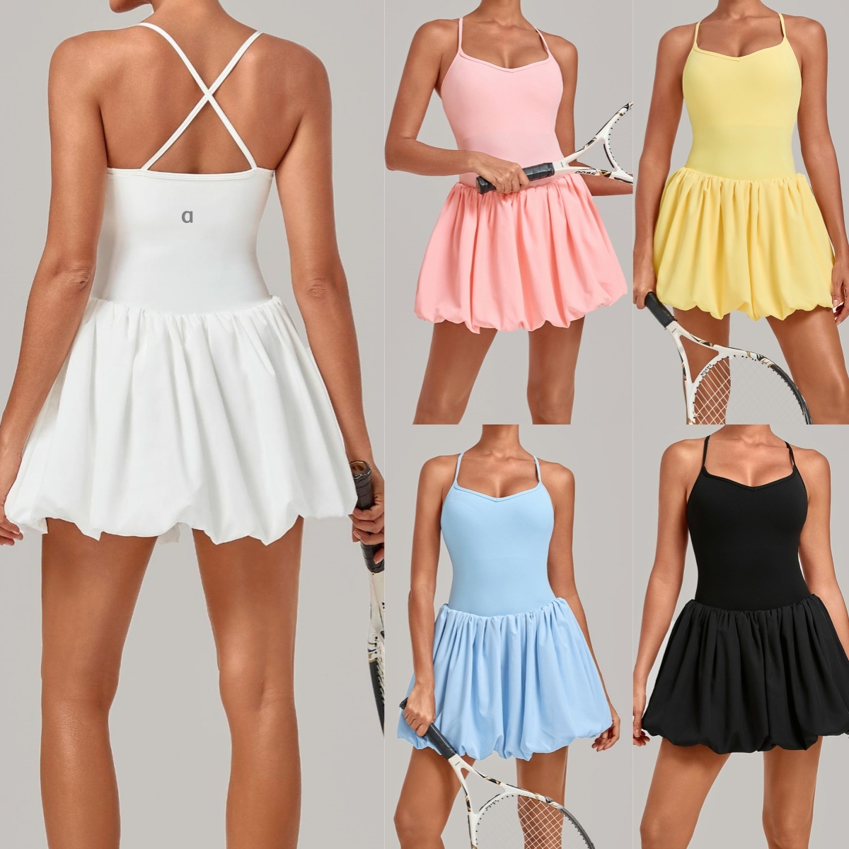 A2576 Anti-Glare Pleat Fluffy Sports Dress for Yoga and Tennis Fitness Dresses Pleated Sportswear Gym Clothes Women Tennis Skirts