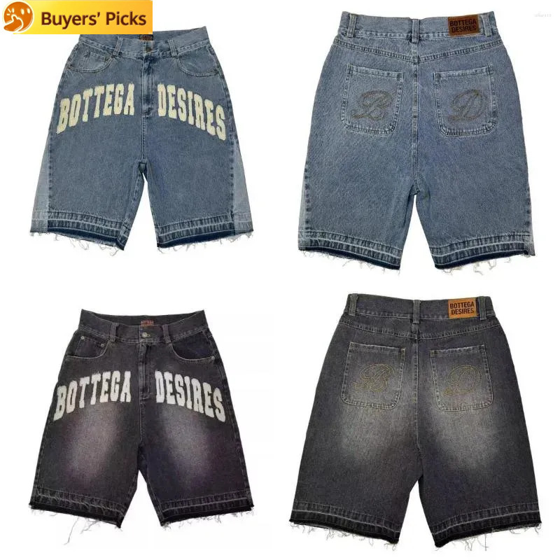 pantaloncini da uomo Retro Hip Hop Cartoon Graphic Streetwear Denim Big Boy Ricamo Pantaloncini larghi Harajuku Gym basket pantaloni corti jeans lar