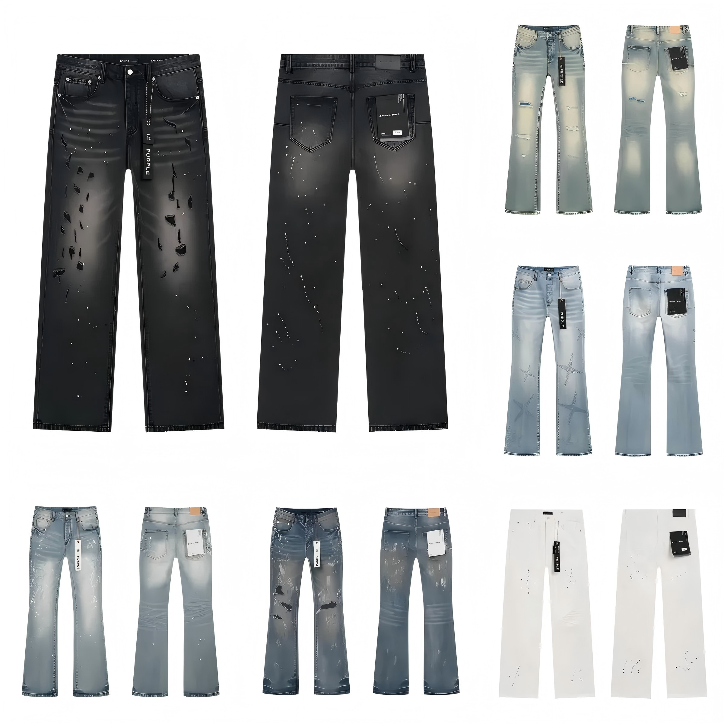 Correct Version 1:1 Purple Jeans Designer Jeans Men Flared Jeans Fashion Ripped Joggers Baggy Wide Leg Denims Hip Hop Distressed Flared Pants High Q