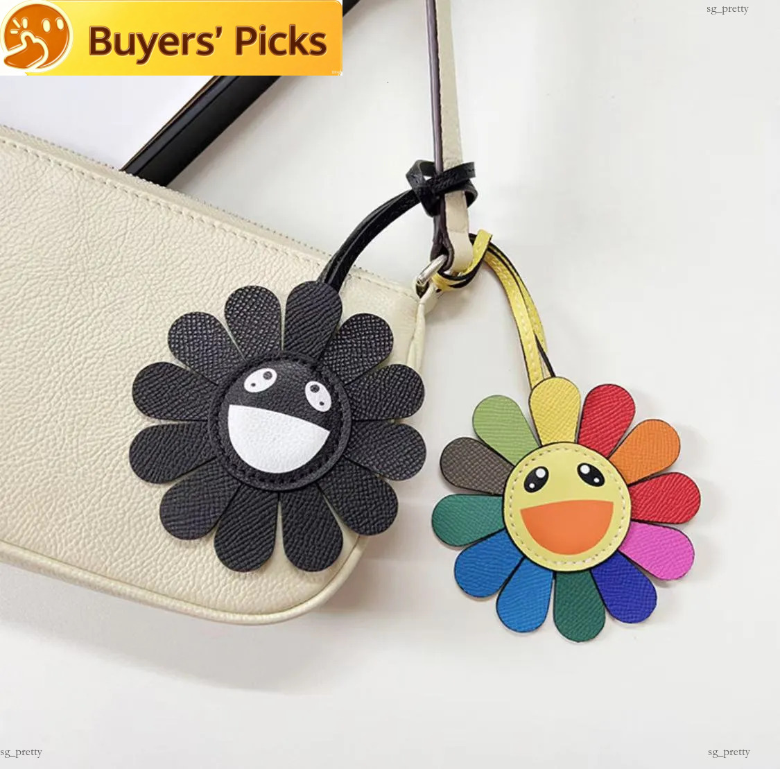 Designer Porte-clés Charme De Luxe Murakami Tournesol Lanières À La Mode Porte-clés Chaîne Accessoires Mode Hommes Femmes Sac Décor En Cuir Vérit