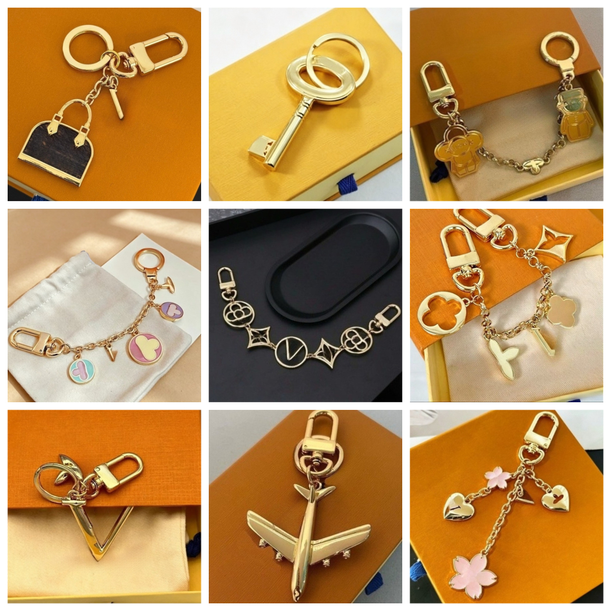Luxury Alloy Bag Charms Designer Keychains for Women 18K Gold Plated Car Key Holder Vintage Key Ring Bag Pendant Multi Style Jewelry Gift Premium Qu