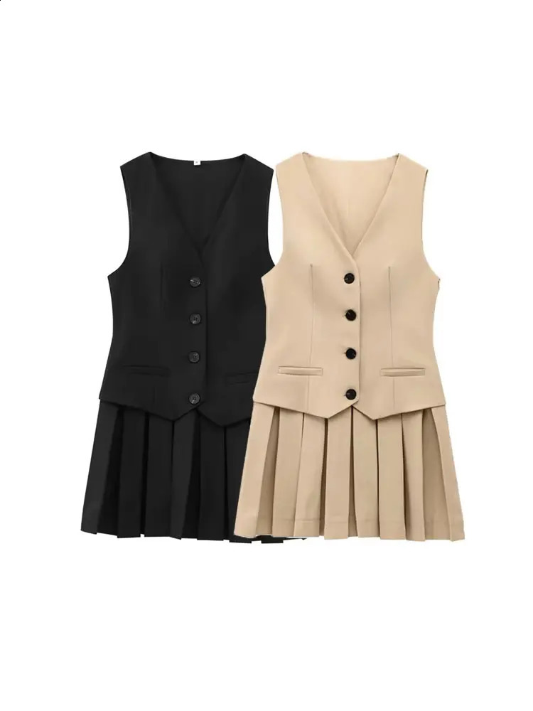Womens V-Neck Sleeveless Pleated Mini Dress Fashion Front Button Female Vestidos Mujer 260722BJ